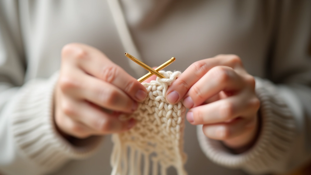 Hands demonstrating proper crochet hook grip and chain stitch technique with light colored yarn